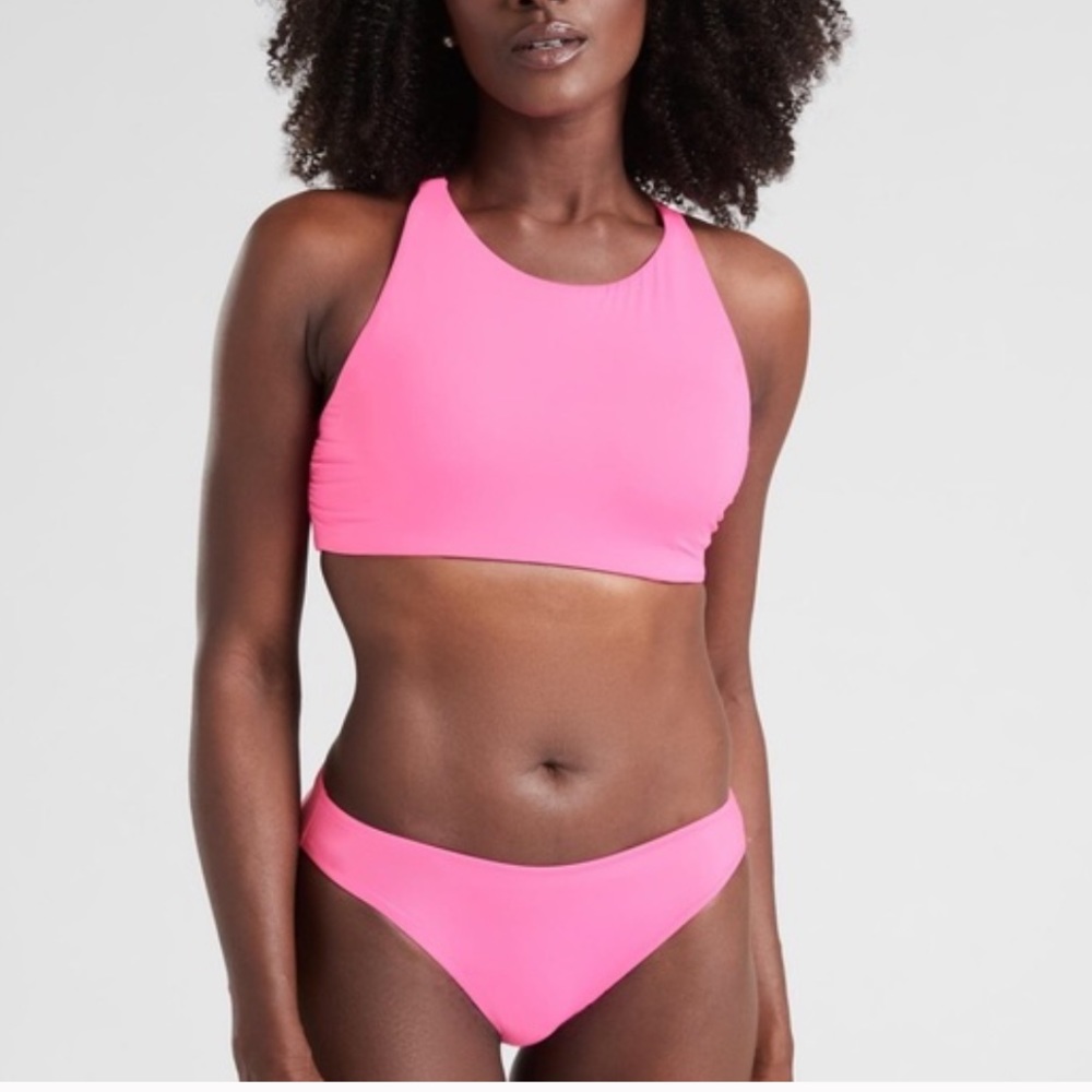 High neck bikini top and bottom set, XXS, prism pink